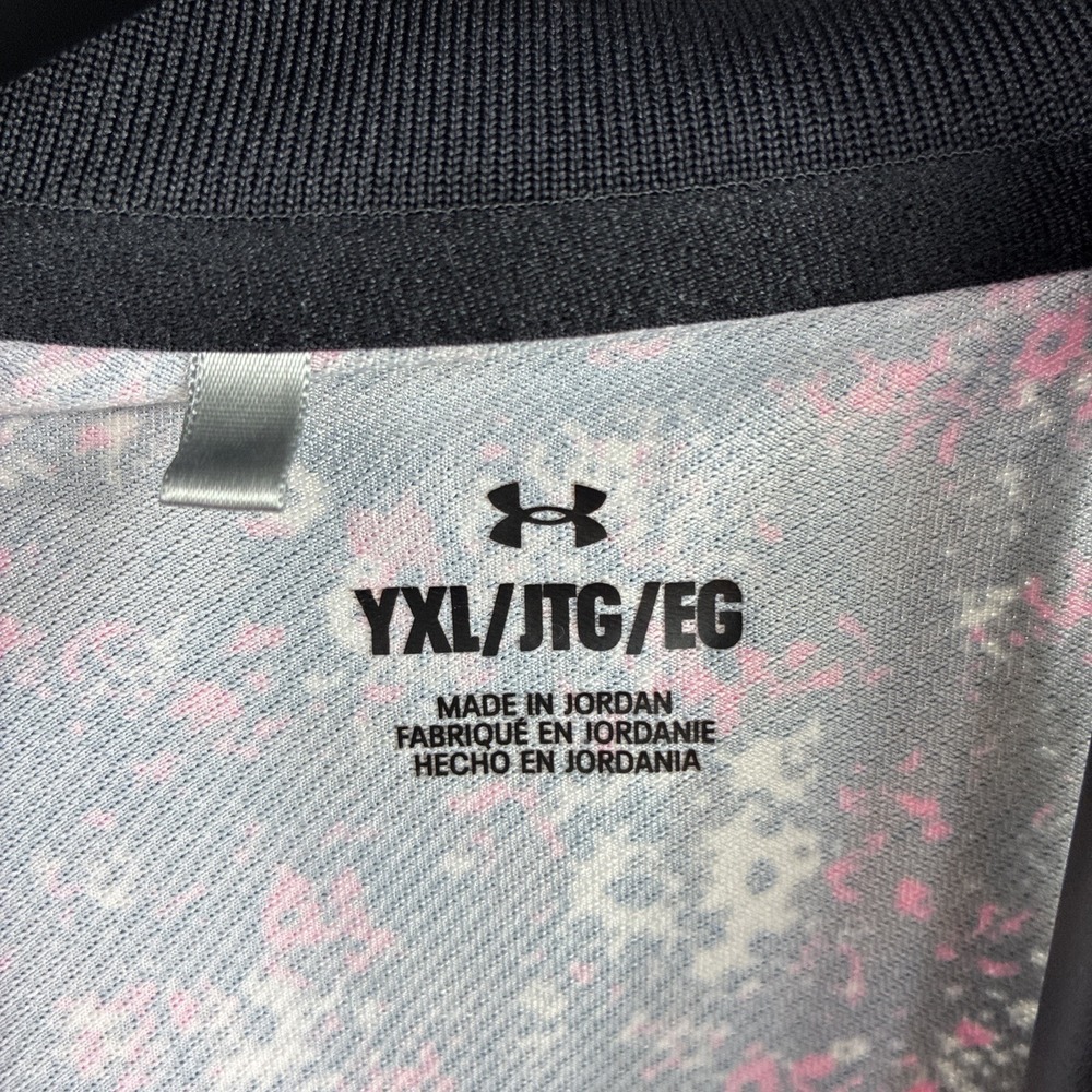 Under Armour YXL Pink Black Polo Short Sleeve Shirt - Picture 3 of 6